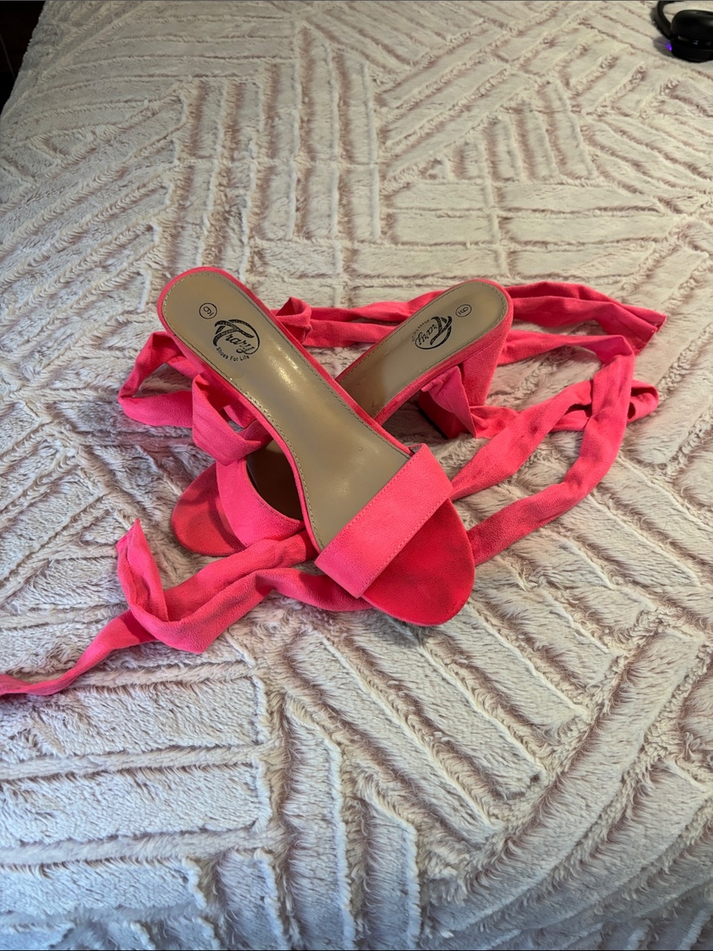 Trary Hot Pink Lace-Up Block Heel Sandals